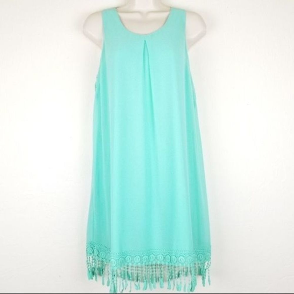 Jodi Kristopher Dress Sleeveless Mint Green Fringe - Picture 5 of 16